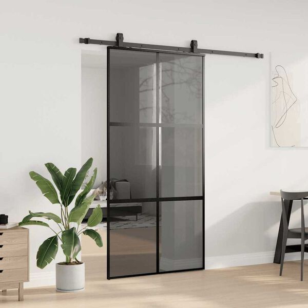 vidaXL Sliding Door with Hardware Set Black 102.5x205 cm Tempered Glass