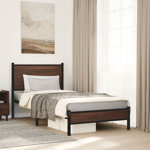 vidaXL Metal Bed Frame without Mattress Brown Oak 80x200 cm