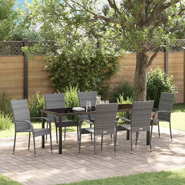vidaXL Garden Dining Set 7 pcs Grey Powder-Coated Steel