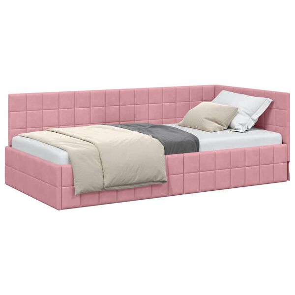 vidaXL Corner Bed Frame with Headboard Pink 90 cm x 200 cm Velvet