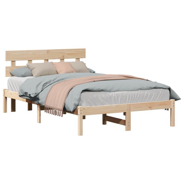 vidaXL Bed Frame with Headboard Brown 140 x 190 cm Solid Pine wood