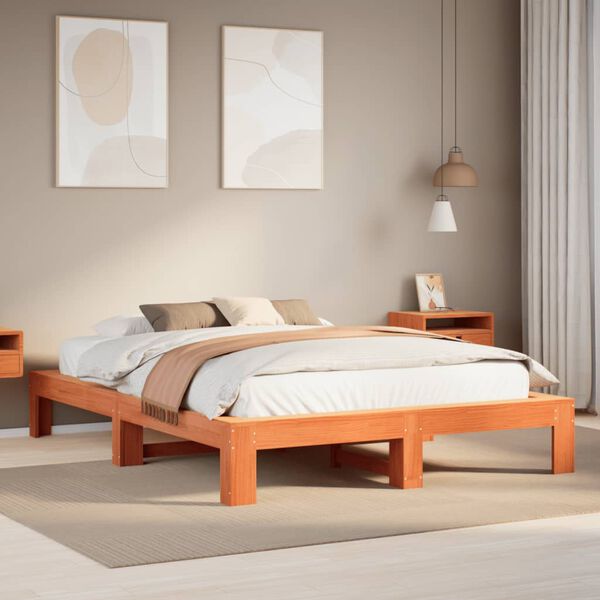 vidaXL Bed Frame without Mattress Wax Brown 140x200 cm Solid Wood Pine