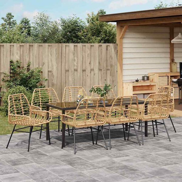 vidaXL Garden Dining Set 9 pcs Brown Poly Rattan