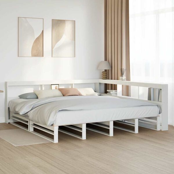 vidaXL Bookcase Bed without Mattress White 200x200cm Solid Wood Pine