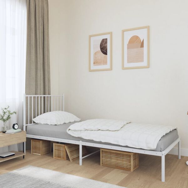 vidaXL Metal Bed Frame without Mattress with Headboard White 90x190cm