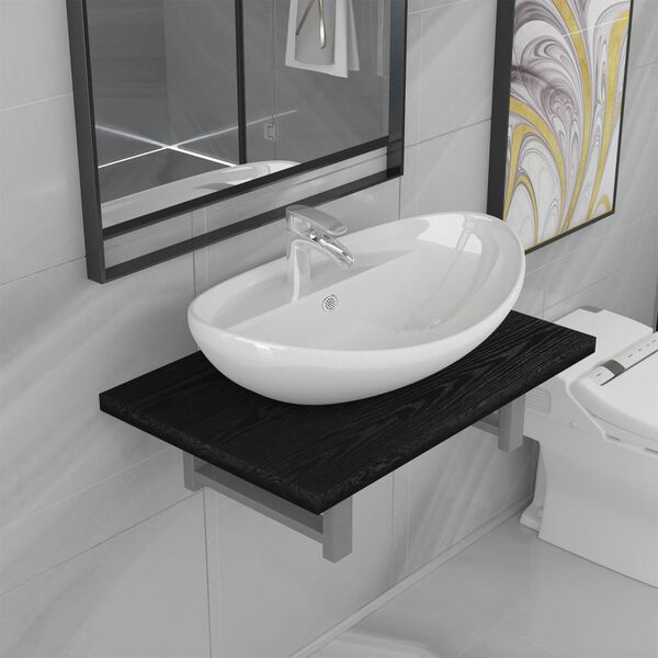 vidaXL Two Piece Bathroom Furniture Set Ceramic Black
