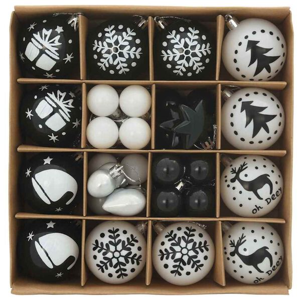 vidaXL Christmas Bauble Set 40 pcs Black and White Plastic