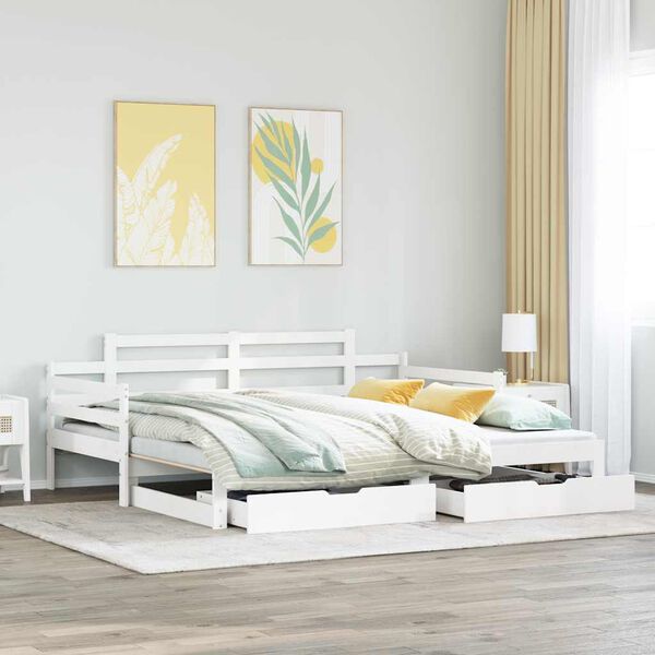 vidaXL Daybed with Trundle and Drawers without Mattress White 90x190 cm Single