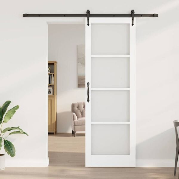 vidaXL Sliding Door ORKDAL White 78 x 232 cm Solid Pine Wood and Glass