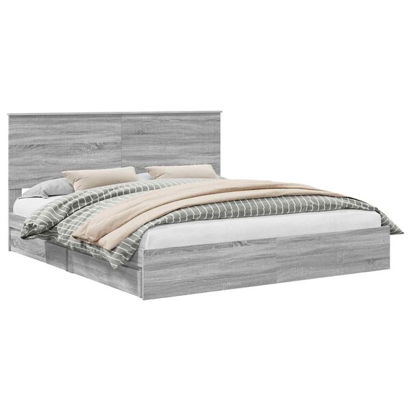 vidaXL Storage Bed Grey Sonoma 180 x 200 cm Engineered Wood