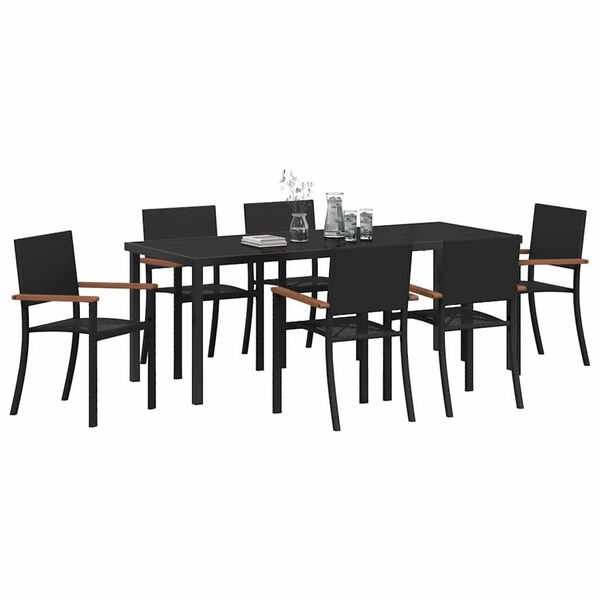 vidaXL Garden Dining Set 7 pcs Black Powder-Coated Steel
