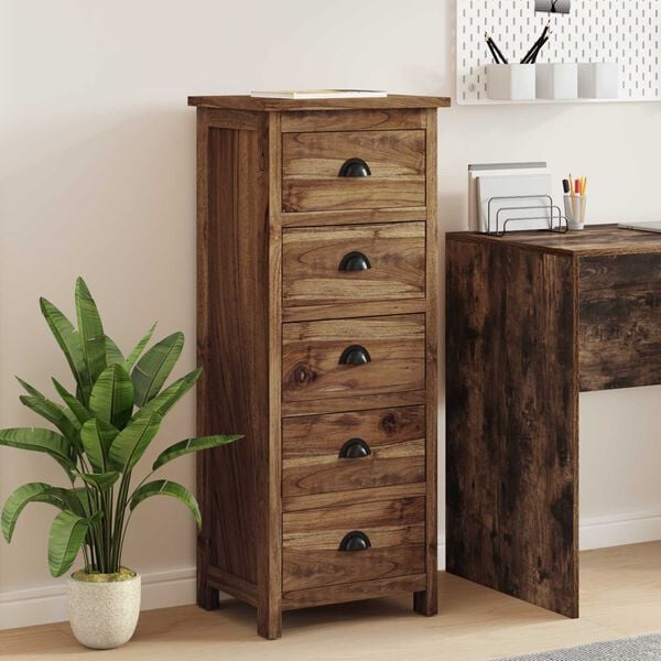 vidaXL Chest of Drawers Brown 45 x 35 x 110 cm Solid Teak Wood