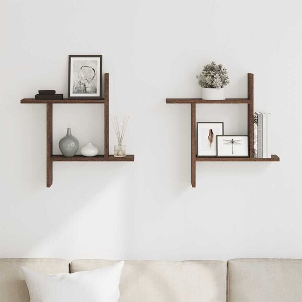 vidaXL Wall Shelves 2 pcs Brown Oak 50x12x50 cm Engineered Wood