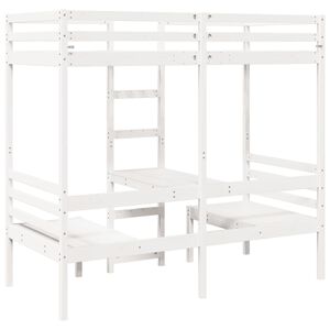 vidaXL Loft Bed Frame with Desk and Chairs White 90x200cm Solid Wood Pine
