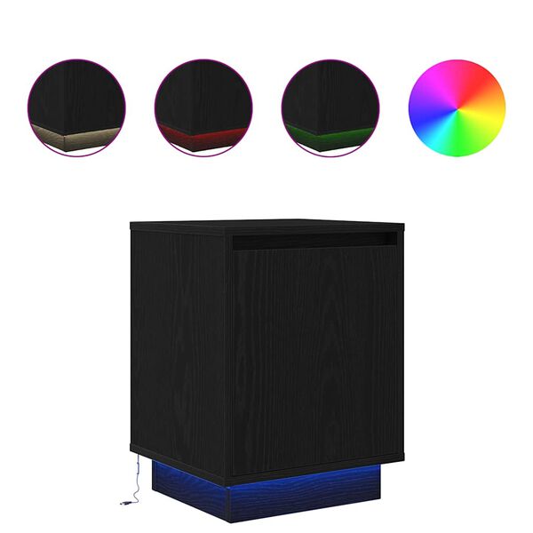 vidaXL Bedside Cabinets with LED Lights&nbsp;2 pcs Black 38x34x50 cm