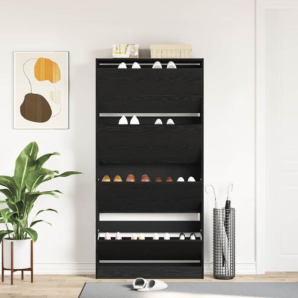 vidaXL Shoe Cabinet Black Oak 80 x 21 x 163.5 cm Engineered Wood