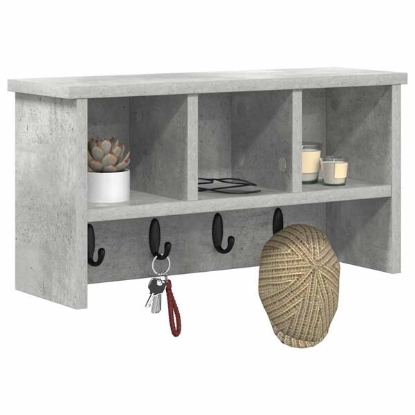 vidaXL Wall-Mounted Coat Rack with Shelf Concrete grey 50 x 16 x 26 cm
