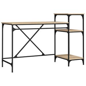 vidaXL Desk with Shelves Sonoma Oak 135x50x90 cm Engineered Wood&Iron