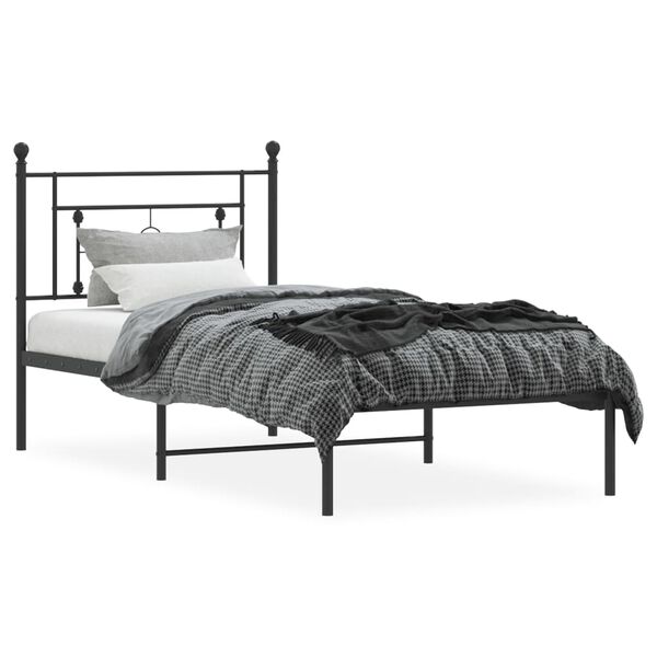 vidaXL Metal Bed Frame without Mattress with Headboard Black 90x200cm