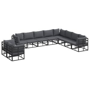 vidaXL Garden Sofa Set with Cushion 10 pcs Black Aluminium