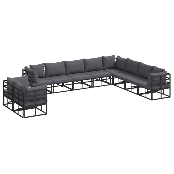 vidaXL Garden Sofa Set with Cushion 10 pcs Black Aluminium