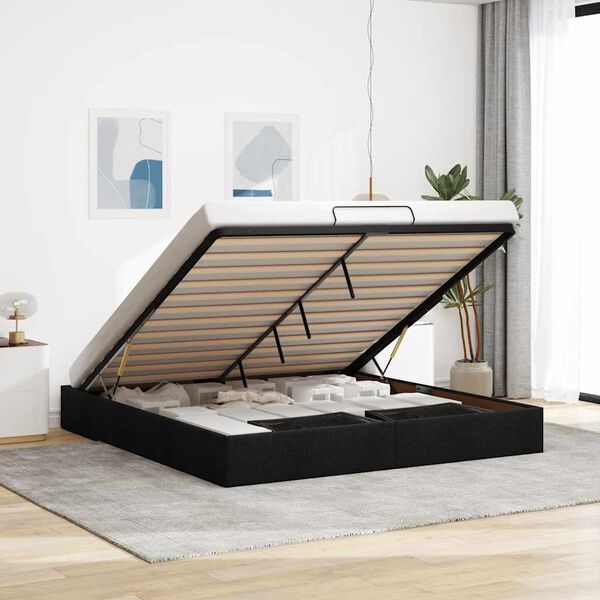 vidaXL Ottoman Bed Frame without Mattress Black Super King Fabric