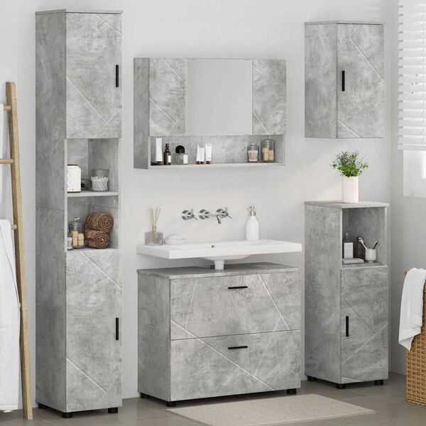 vidaXL Bathroom Furniture Set with Drawer 5 pcs Concrete Grey
