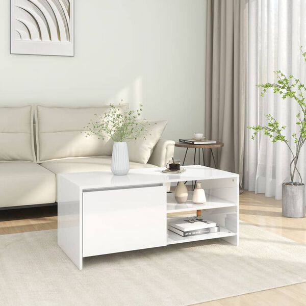 vidaXL Coffee Table High Gloss White 102x50x45 cm Engineered Wood
