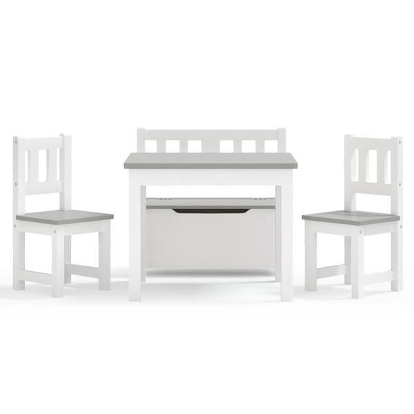 vidaXL 4 Piece Children Table and Chair Set White and Grey MDF