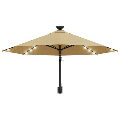 vidaXL Wall-mounted Parasol with LEDs and Metal Pole 300 cm Taupe