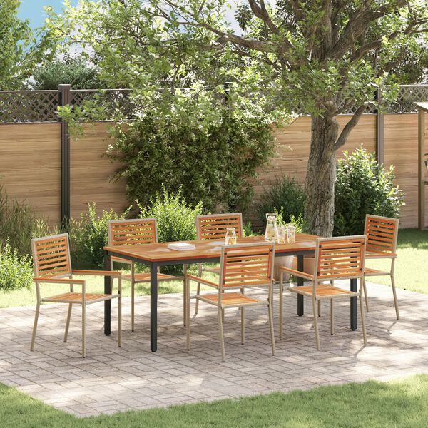 vidaXL Garden Dining Set 7 pcs Beige and Brown Poly Rattan