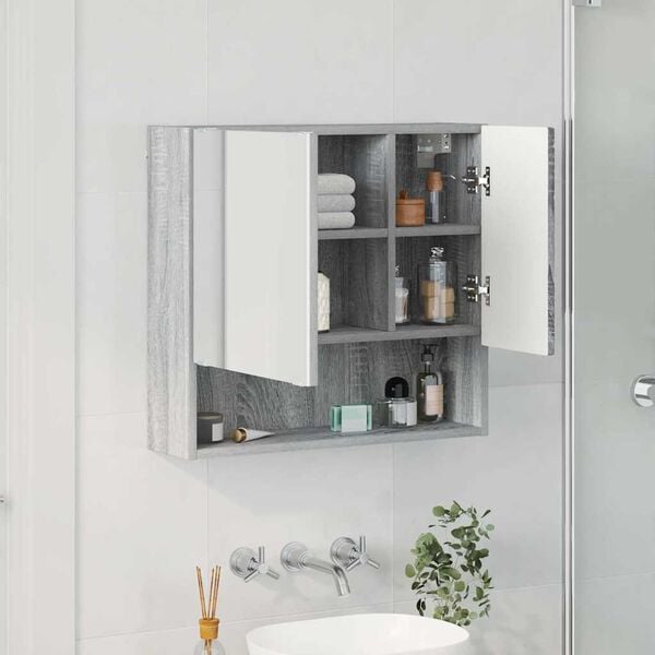 vidaXL Mirror Cabinet Grey Sonoma 59 x 17 x 55 cm Engineered Wood