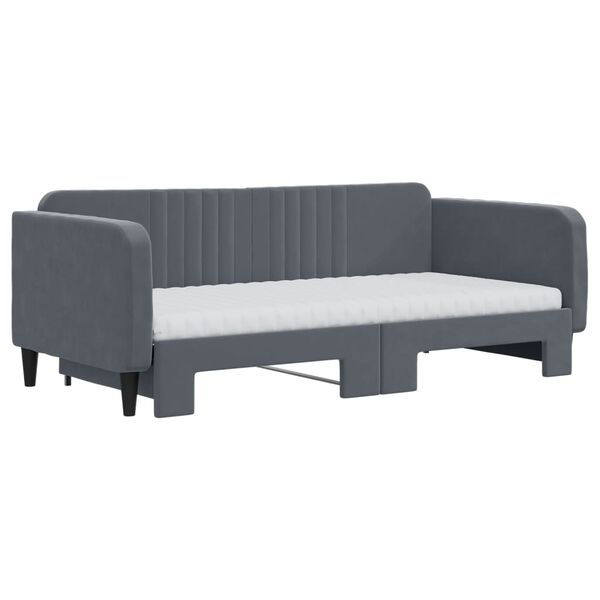vidaXL Daybed with Trundle and Mattresses Dark Grey 90x190 cm Velvet