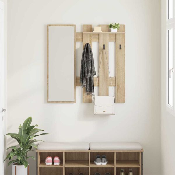 vidaXL Wall-Mounted Coat Rack with Mirror Sonoma Oak 100 x 10 x 100 cm