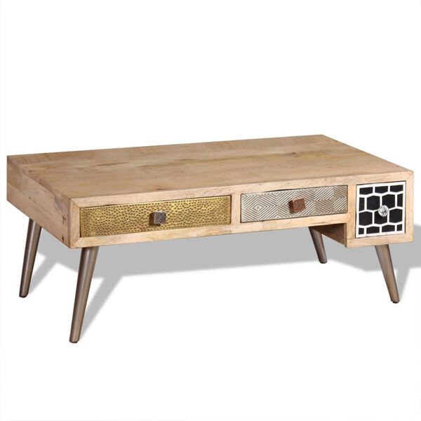 vidaXL Coffee Table with Drawers Solid Mango Wood 105x55x41 cm
