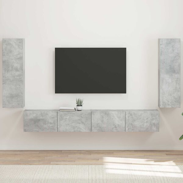vidaXL TV Wall Cabinet Set 4 pcs Concrete Grey Engineered Wood