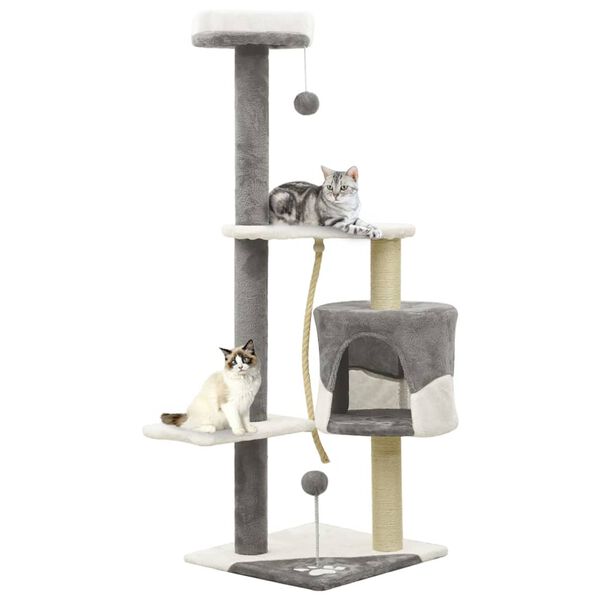 vidaXL Cat Tree with Sisal Scratching Posts Grey and White 120 cm