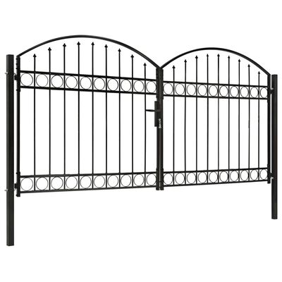 vidaXL Fence Gate Double Door with Arched Top Steel 300x125 cm Black