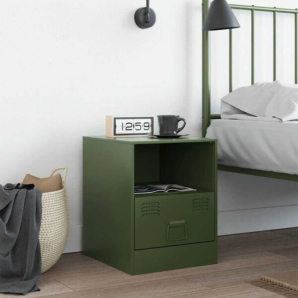 vidaXL Bedside Cabinet Olive Green 34.5x39x44 cm Steel