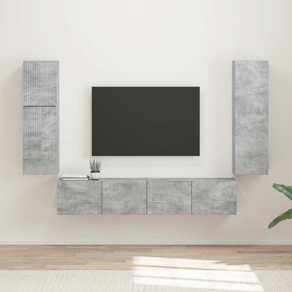 vidaXL TV Cabinet Set Wall-mounted 4 pcs Concrete Grey Engineered Wood