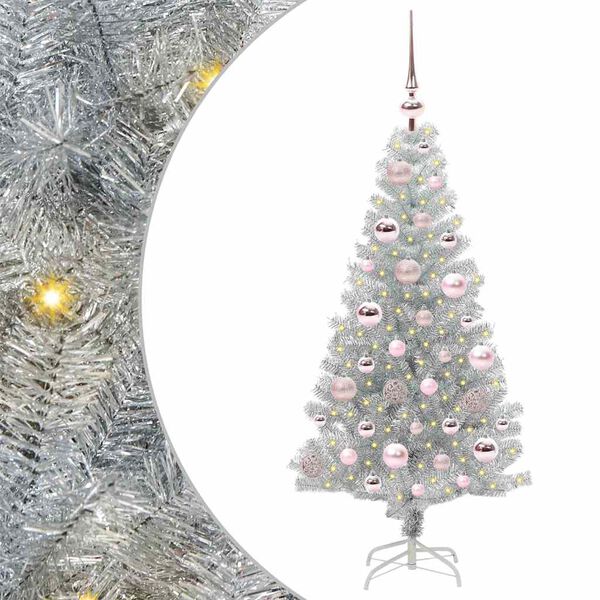 vidaXL Christmas Tree with 150 LEDs with Stand Silver 120 cm PET