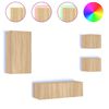 vidaXL 4 Piece TV Wall Cabinets with LED Lights Sonoma Oak