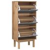 vidaXL Shoe Cabinet OTTA with 3 Drawers Brown&Grey Solid Wood Pine
