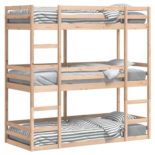 vidaXL Triple Bunk Bed without Mattress 75x190 cm Small Single Solid Wood Pine