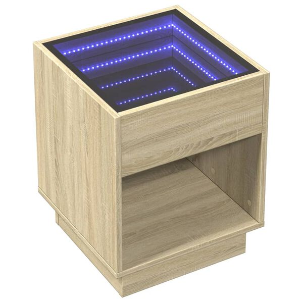 vidaXL Coffee Table with Infinity LED Sonoma Oak 40x40x50 cm