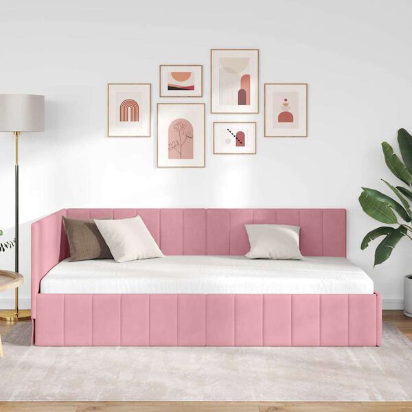 vidaXL Corner Bed Frame with Headboard Pink 90 cm x 190 cm Velvet
