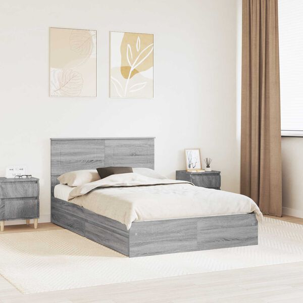 vidaXL Storage Bed Grey Sonoma 135 x 190 cm Engineered Wood
