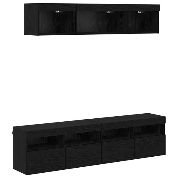 vidaXL TV Wall Units with LED with LED 5 pcs Black Oak 80 x 30 x 40 cm