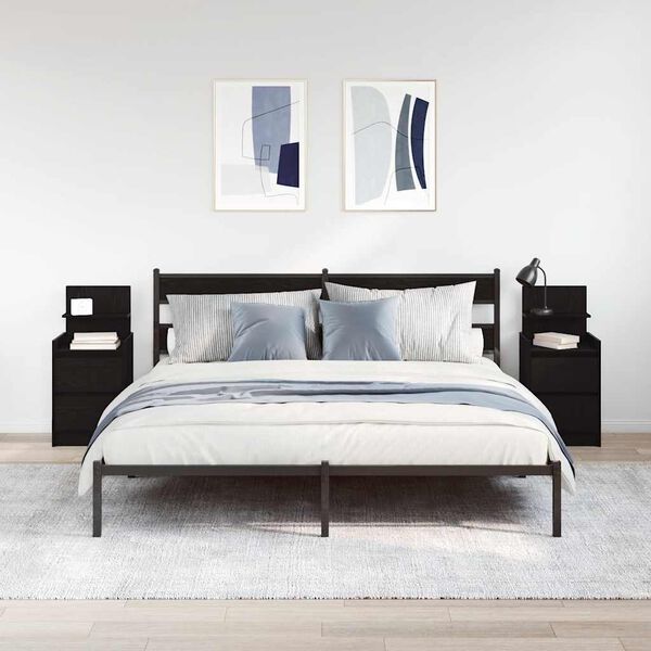 vidaXL Bedside Cabinets with 2 Drawers 2 pcs Black 38x34x80 cm