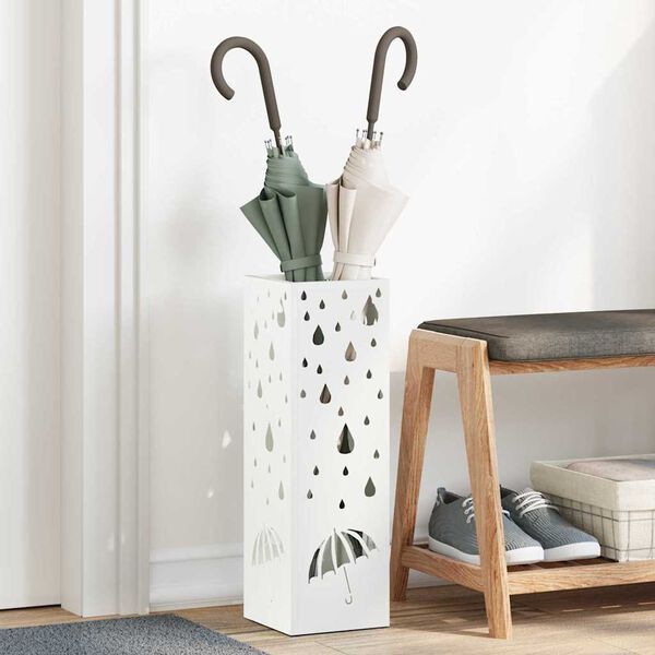 vidaXL Umbrella Stand White 15.5 x 15.5 x 49 cm Metal